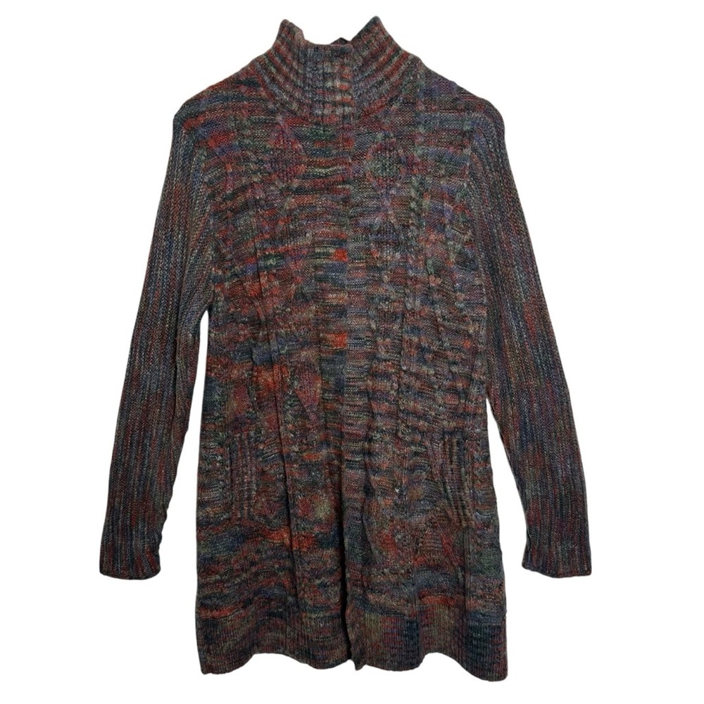 PRANA Oversized XL Funnel Neck Knit Sweater Cardigan Red Whimsical Cabincore